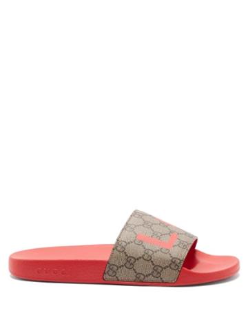 Gucci - Love Logo-print Coated-canvas Slides - Womens - Red