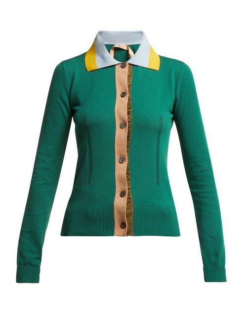 Matchesfashion.com No. 21 - Point Collar Cotton Blend Cardigan - Womens - Green Multi