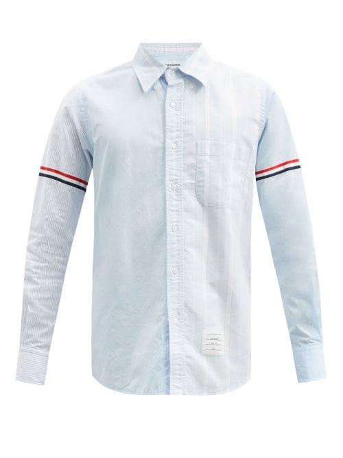 Matchesfashion.com Thom Browne - Striped-panel Cotton-poplin And Seersucker Shirt - Mens - Blue