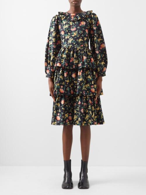 Batsheva - X Laura Ashley Welsh Printed Cotton Mini Dress - Womens - Black Multi