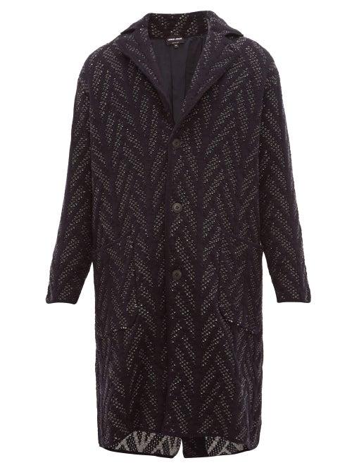 Matchesfashion.com Giorgio Armani - Chevron Jacquard Wool Blend Coat - Mens - Blue