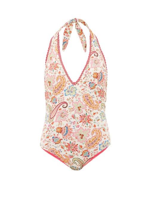 Matchesfashion.com Etro - Halterneck Paisley-print Swimsuit - Womens - White Print