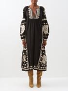 Sea - Holly Embroidered-canvas Midi Kaftan - Womens - Black Beige