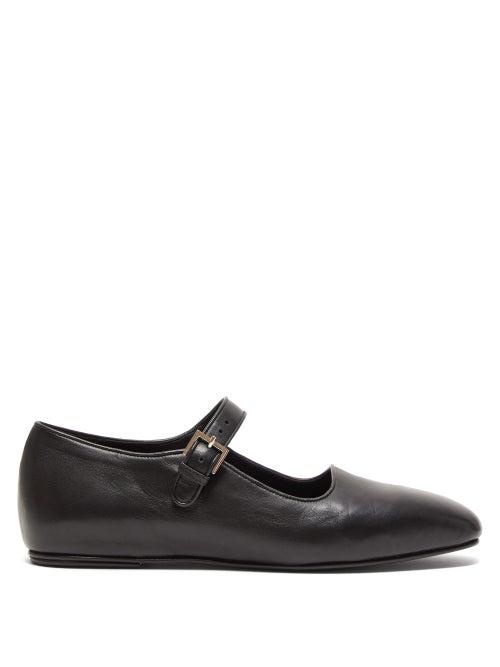 Matchesfashion.com The Row - Ava Square Toe Mary Jane Leather Flats - Womens - Black