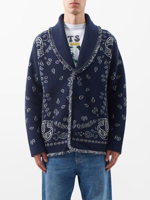 Alanui - Shawl-collar Bandana-jacquard Cashmere Cardigan - Mens - Navy