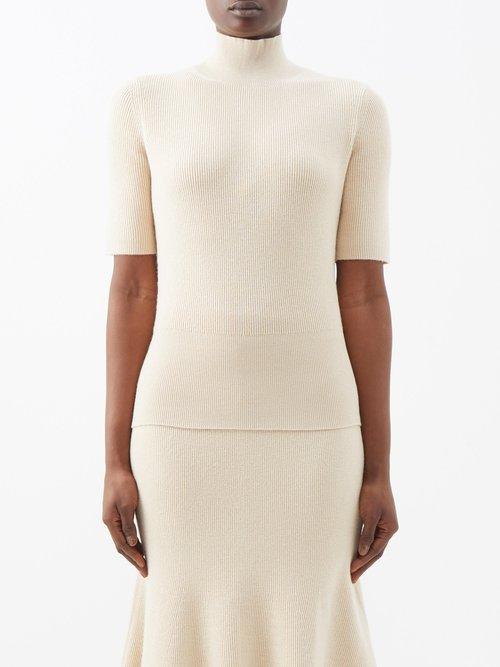 Joseph - High-neck Ribbed-knit Sweater - Womens - Beige