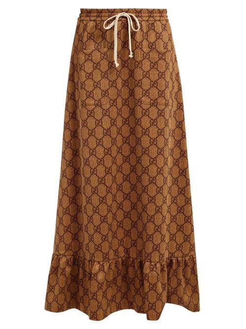 Matchesfashion.com Gucci - Gg Print High Rise Maxi Skirt - Womens - Beige Multi