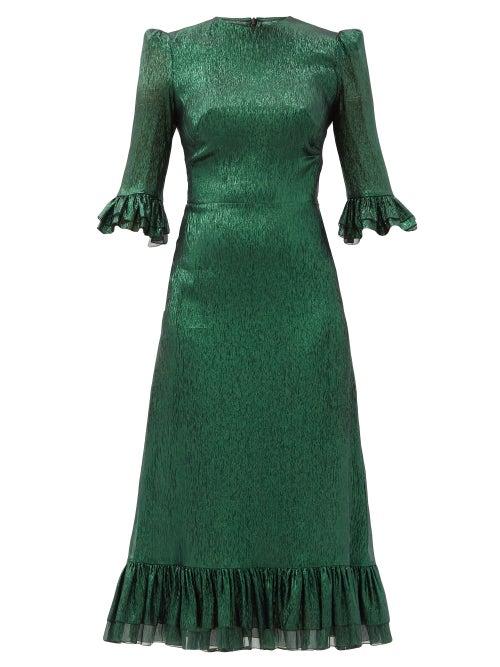 Matchesfashion.com The Vampire's Wife - The Falconetti Ruffled Metallic Silk-blend Dress - Womens - Green