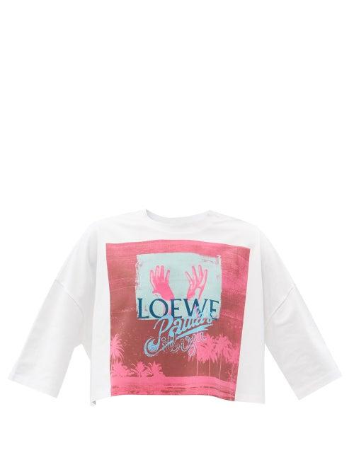 Loewe Paula's Ibiza - Logo-print Cropped Cotton-jersey T-shirt - Womens - White Multi