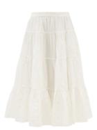 Loup Charmant - Fontelli Embroidered Cotton-blend Voile Midi Skirt - Womens - White
