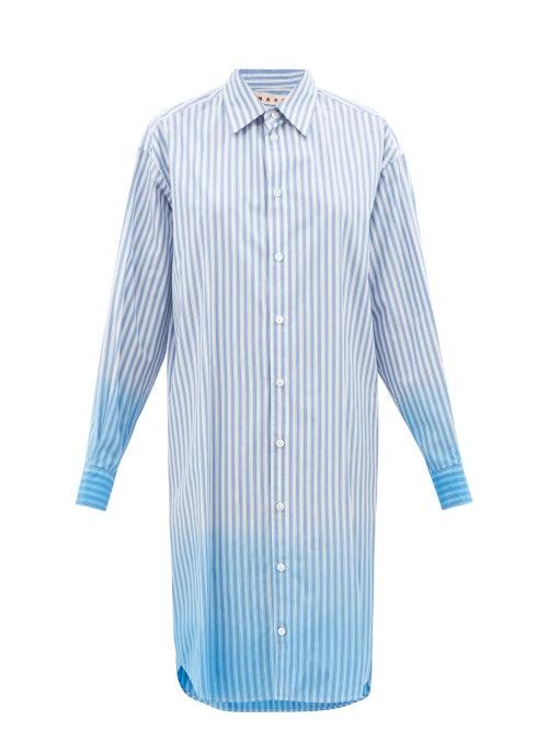 Marni - Striped Dip-dyed Cotton-poplin Shirt Dress - Womens - Blue Stripe