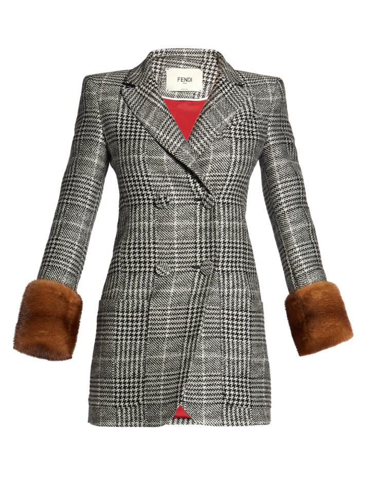 Fendi Fur-cuff Prince Of Wales-checked Blazer