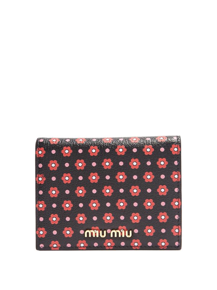 Miu Miu Floral-print Bi-fold Leather Wallet