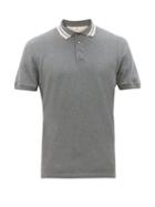 Matchesfashion.com Brunello Cucinelli - Striped-collar Cotton-piqu Polo Shirt - Mens - Charcoal