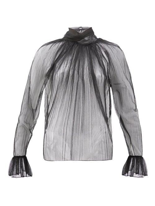 Matchesfashion.com Saint Laurent - Gathered Silk-tulle Blouse - Womens - Black