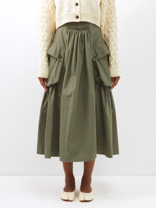 Molly Goddard - Marie Gathered Cotton-blend Canvas Midi Skirt - Womens - Khaki