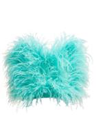 Matchesfashion.com Attico - Faux Pearl Trimmed Ostrich Feather Top - Womens - Blue