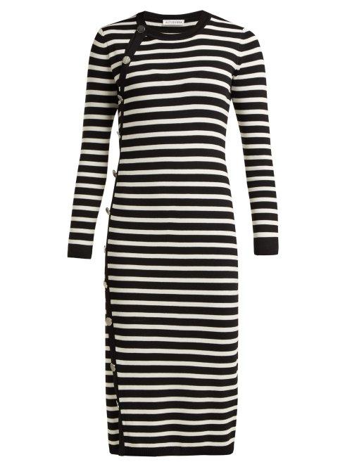 Matchesfashion.com Altuzarra - Arzel Striped Ribbed Knit Midi Dress - Womens - Black White