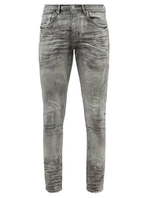 Purple Brand - P001 Distressed Waxed Slim-leg Jeans - Mens - Grey