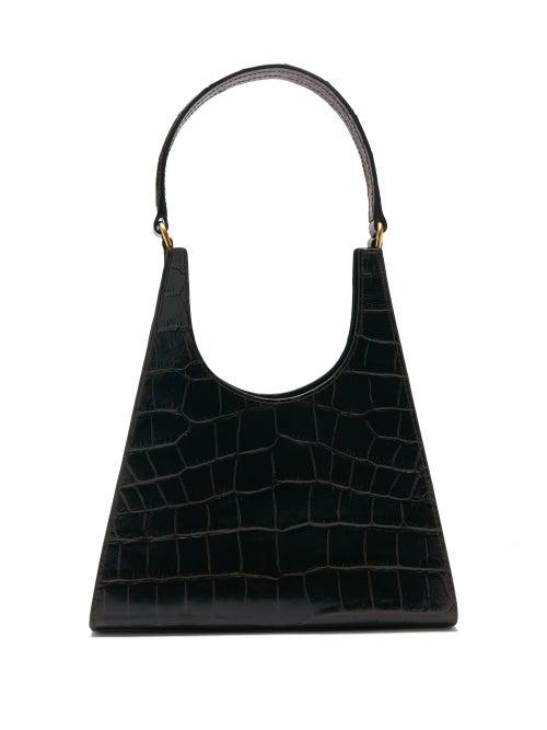 Ladies Bags Staud - Rey Crocodile-embossed Leather Shoulder Bag - Womens - Dark Brown