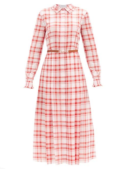 Matchesfashion.com Gabriela Hearst - Jane Belted Checked-cotton Midi Shirt Dress - Womens - Red White
