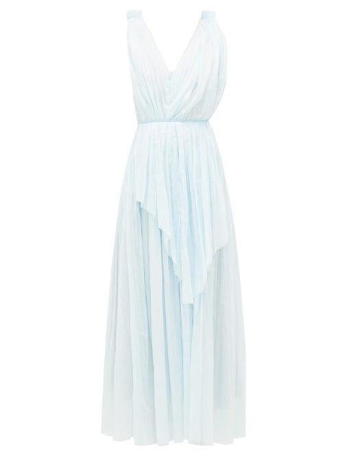 Matchesfashion.com Vika Gazinskaya - Crinkle-pleated Ruched Cotton-batiste Dress - Womens - Light Blue
