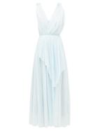 Matchesfashion.com Vika Gazinskaya - Crinkle-pleated Ruched Cotton-batiste Dress - Womens - Light Blue