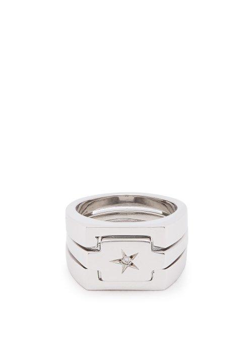 Matchesfashion.com Alan Crocetti - Star Diamond Embellished Sterling Silver Ring - Mens - Silver