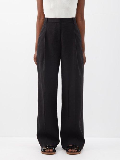 Matteau - Pleated Linen-blend Trousers - Womens - Black