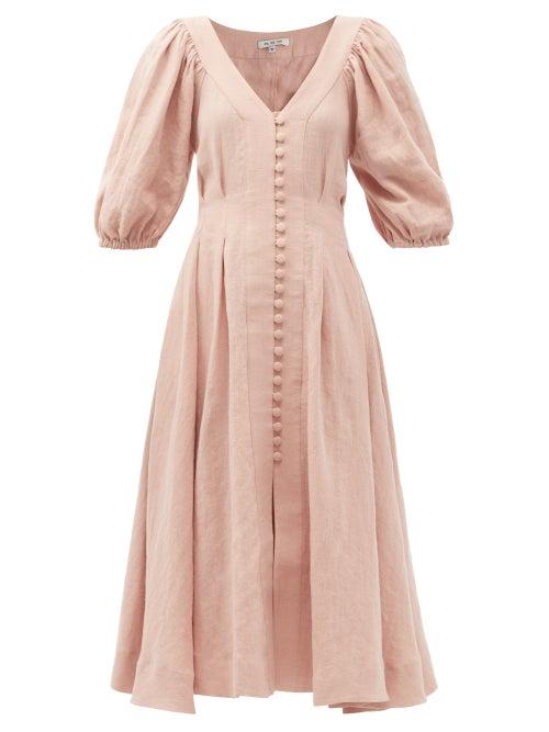 Matchesfashion.com Fil De Vie - Casablanca Tie-waist Linen Midi Dress - Womens - Light Pink