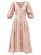 Matchesfashion.com Fil De Vie - Casablanca Tie-waist Linen Midi Dress - Womens - Light Pink