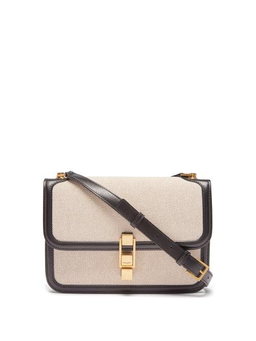 Saint Laurent - Carr Medium Leather-trim Canvas Shoulder Bag - Womens - Black Beige