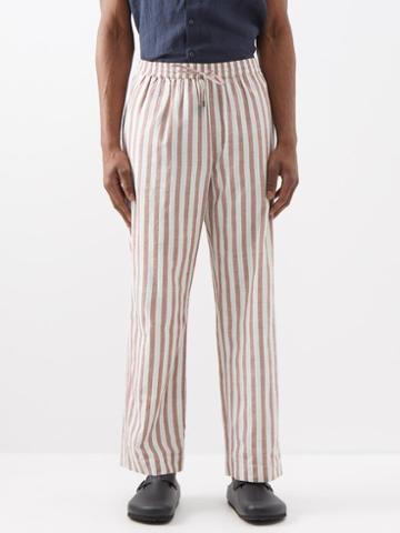 Itoh - Striped Drawstring Cotton-blend Trousers - Mens - Brown Stripe