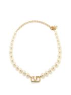 Valentino Garavani - V-logo & Faux-pearl Necklace - Mens - Gold Multi