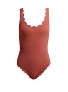 Matchesfashion.com Marysia - Palm Springs Scallop Edge Swimsuit - Womens - Dark Pink