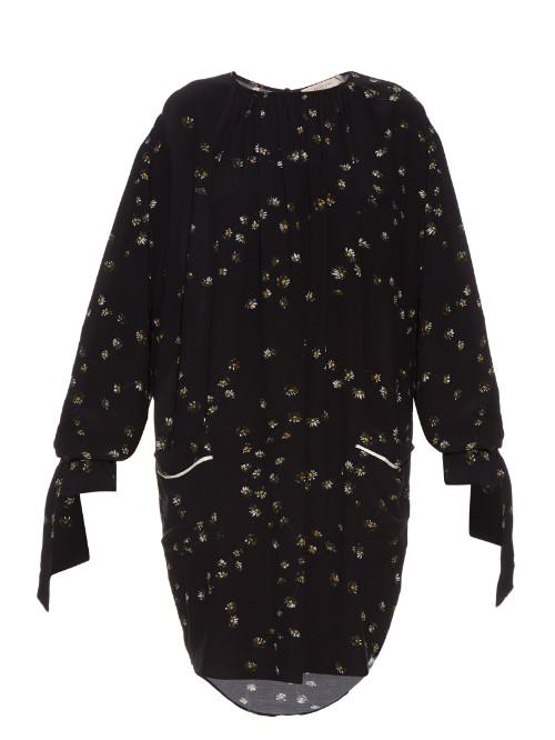Preen Line Balloon-sleeved Daisy-print Crepe Dress
