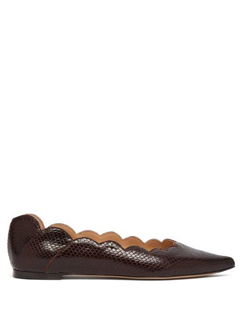 Matchesfashion.com Chlo - Pointy Lauren Scallop Edge Leather Flats - Womens - Burgundy