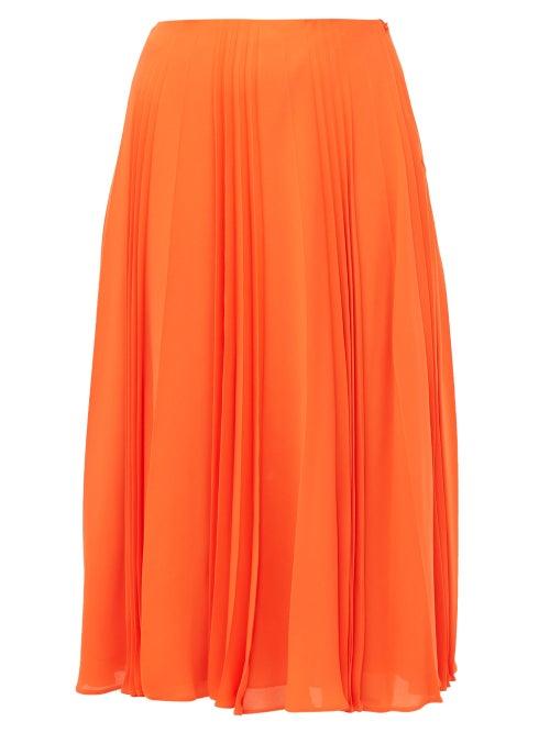 Matchesfashion.com Valentino - Pleated Silk Georgette Midi Skirt - Womens - Orange