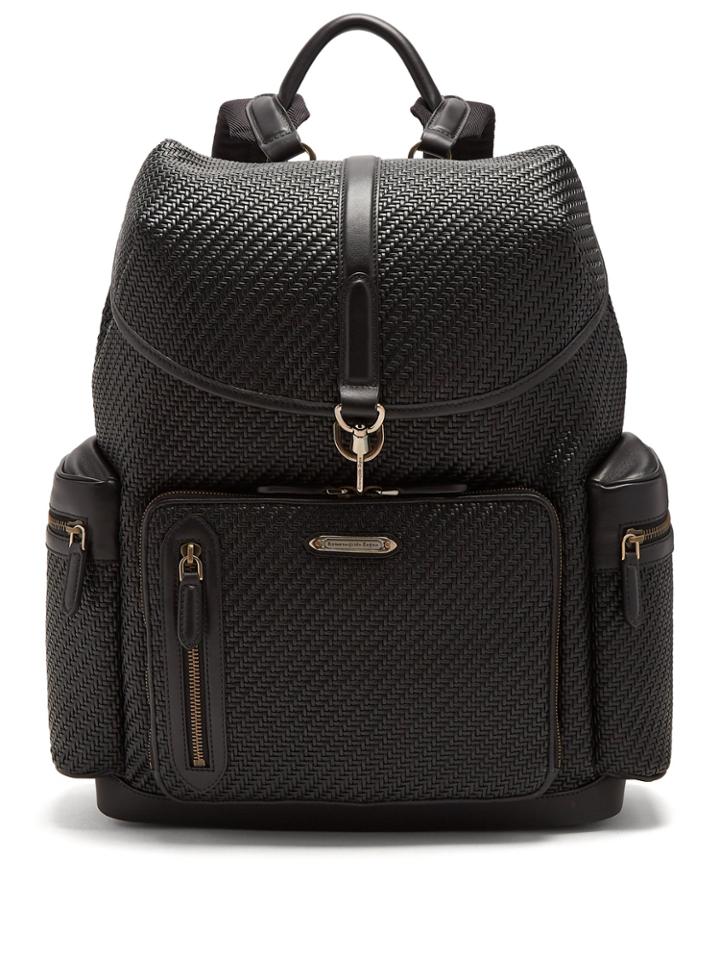 Ermenegildo Zegna Pelle Tessuta Leather Backpack