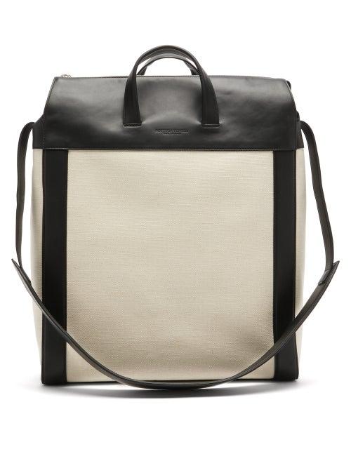 Matchesfashion.com Bottega Veneta - Leather Trimmed Canvas Tote Bag - Mens - Beige