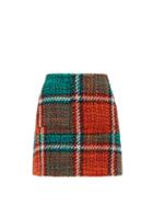 Matchesfashion.com La Doublej - Checked Wool Blend Tweed Mini Skirt - Womens - Red Print