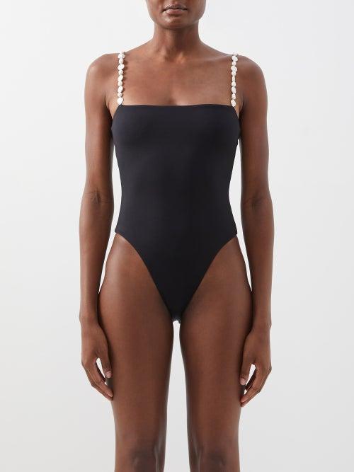 Maygel Coronel - Kala Baroque-pearl Strap Swimsuit - Womens - Black