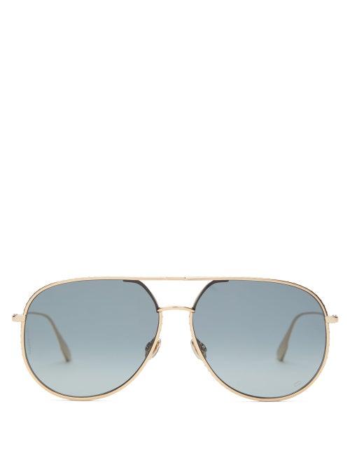 Matchesfashion.com Dior Eyewear - Diorbydior1s Crystal-edge Aviator Metal Sunglasses - Womens - Gold