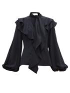 Matchesfashion.com Peter Pilotto - Ruffled Balloon Sleeve Silk Crepe Blouse - Womens - Navy