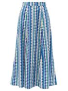 Matchesfashion.com Le Sirenuse, Positano - Camille Waved-stripe Cotton-poplin Maxi Skirt - Womens - Blue Print