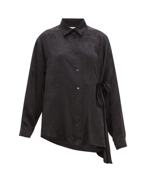 Matchesfashion.com Balenciaga - Tie Side Logo Jacquard Silk Blouse - Womens - Black