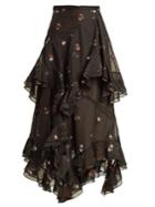 Erdem Elsa Floral-embroidered Tiered Cotton-blend Skirt