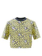 Moncler - Logo-patch Tile-print Cropped T-shirt - Womens - Yellow Print