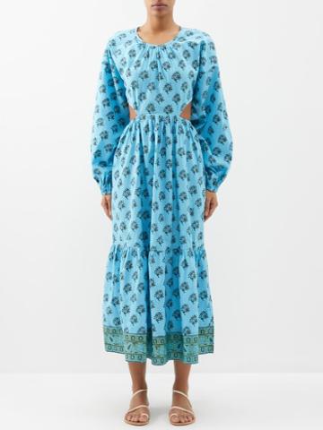 Hannah Artwear - Carmen Floral-print Cotton-voile Midi Dress - Womens - Blue Multi