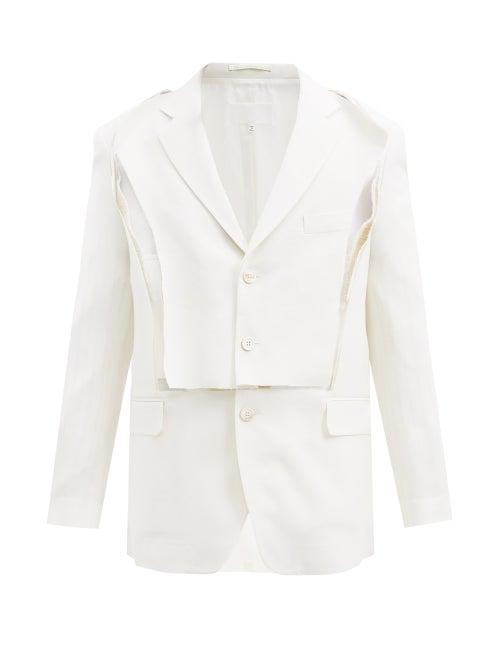 Matchesfashion.com Maison Margiela - Slashed Mohair-blend Grain De Poudre Blazer - Mens - White